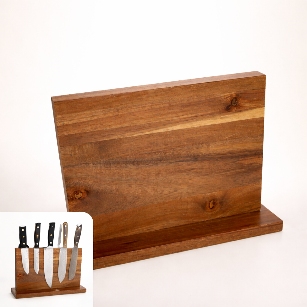 Magnetic Solid Wood Knife Sanctuary — Double-Sided Vertical Space Optimizer