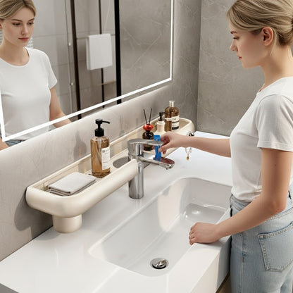 No-Drill Aluminum Bathroom Vanity Shelf with Built-In Tumbler Holders