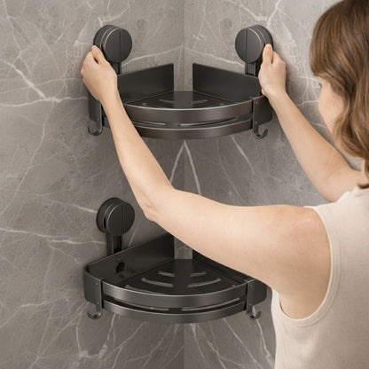 Heavy-Duty No-Drill Aluminum Corner Shower Shelf – Strong Suction Wall Organizer