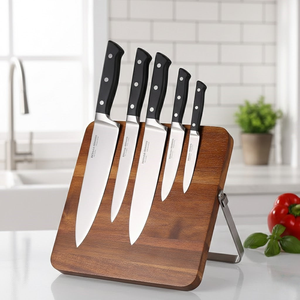 Magnetic Solid Wood Knife Sanctuary — Double-Sided Vertical Space Optimizer